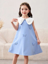 Young Girl Elegant Minimalist Comfortable Color Blocking Collar Butterfly Decor Dress